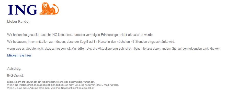 Screenshot Phishingmail ING